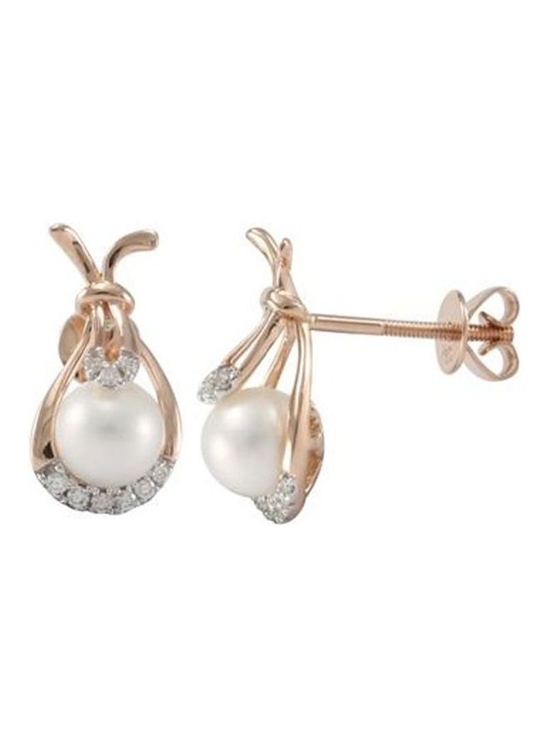 18 Karat Rose Gold 0.10 Carat Diamond Earring with Pearl