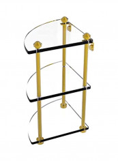 Southbeach Collection Three Tier Corner Glass Shelf Clear/Gold 8x8x15inch