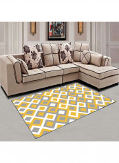 Geometric Print Simple Anti-Skidding Living Room Carpet Yellow/White 200x300centimeter