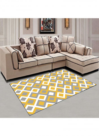 Geometric Print Simple Anti-Skidding Living Room Carpet Yellow/White 200x300centimeter