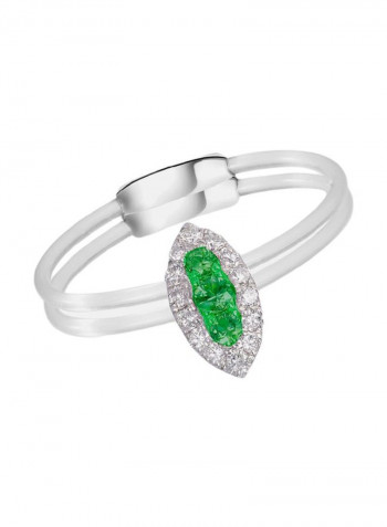 18 Karat White Gold 0.1 Ct Diamond And Emerald Studded Floats Ring