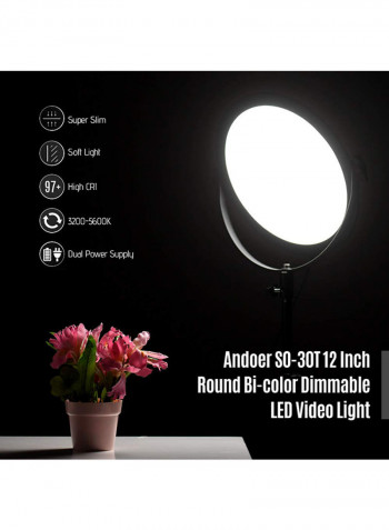 Ultra Thin Round LED Video Light SO-30T 12x0.5inch White