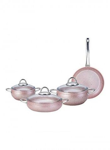 7-Piece Cookware Set Rose Gold/Clear Pot - 18 cm, 22 cm, 26 cm, Pan - 26cm