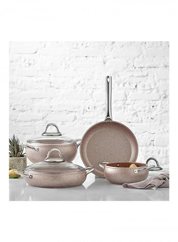 7-Piece Cookware Set Rose Gold/Clear Pot - 18 cm, 22 cm, 26 cm, Pan - 26cm