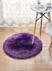 1-Piece Home Mat Round Shape Solid Color Fluffy Design Comfortable Mat Purple XL