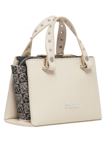 Asia Round Rivet Detail Shoulder Bag Beige/Black/Grey