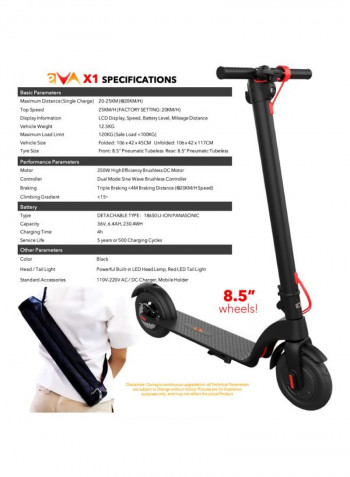 eVA X1 Quick Folding Adult Electric Scooter 106x117x42centimeter