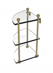 Mambo Collection 3 Tier Corner Glass Shelf Gold/Clear 8x8x15inch