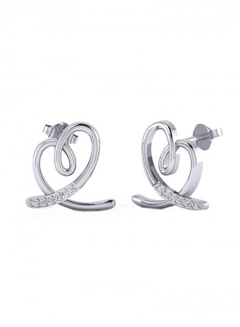 White Gold Plated Silver Heart Shape Diamond Earrings