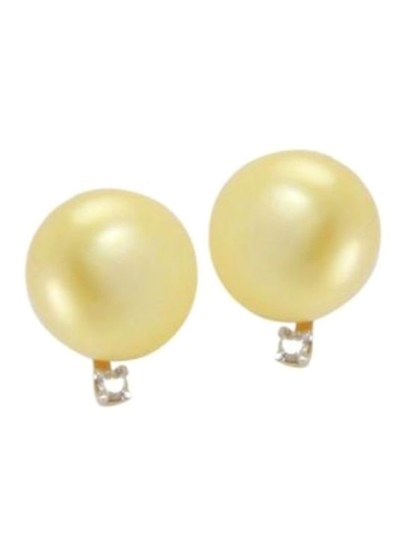 18 Karat Gold 0.04Ct Diamond Pearl Studded Earrings