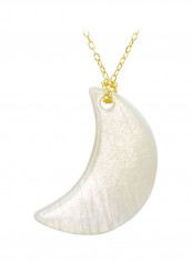 18 Karat Gold Crescent Moon Design Mother Of Pearl Pendant Necklace