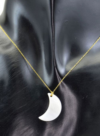18 Karat Gold Crescent Moon Design Mother Of Pearl Pendant Necklace