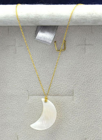 18 Karat Gold Crescent Moon Design Mother Of Pearl Pendant Necklace