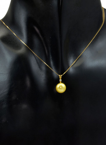 18 Karat Gold 0.02 Carat Diamonds 9-10 mm Pearl Pendant Necklace
