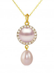 18 Karat Gold 0.10 ct Genuine Diamonds And Pearl Chain Necklace