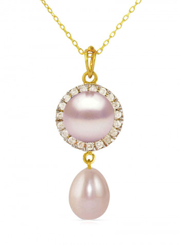 18 Karat Gold 0.10 ct Genuine Diamonds And Pearl Chain Necklace