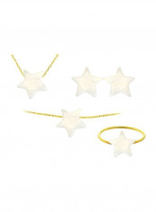 5-Piece 18 Karat Gold Star Shape Mother Of Pearl Jewellery Set