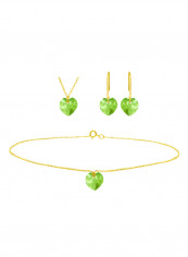 Set of 3 18 Karat Gold Peridot Necklace Bracelet and Earrings