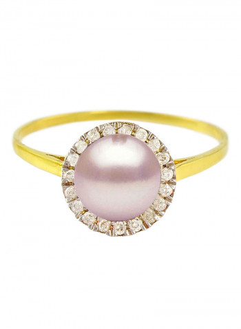 18 Karat Gold 0.10 ct Genuine Diamonds And Genuine Pearl Cocktail Ring
