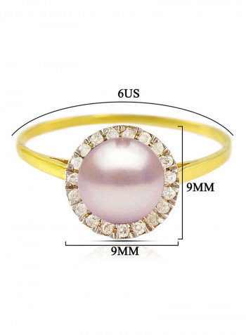 18 Karat Gold 0.10 ct Genuine Diamonds And Genuine Pearl Cocktail Ring