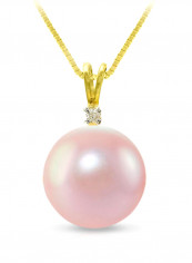 18 Karat Gold 0.02 Carat Diamonds 9-10 mm Pearl Pendant Necklace