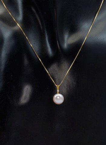 18 Karat Gold 0.02 Carat Diamonds 9-10 mm Pearl Pendant Necklace