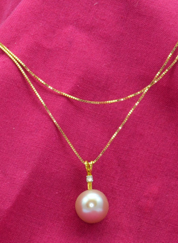 18 Karat Gold 0.02 Carat Diamonds 9-10 mm Pearl Pendant Necklace