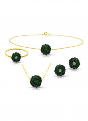 18 Karat Solid Yellow Gold Simple 10 mm Crystal Ball Earrings With Pendant Necklace, Bracelet And Ring