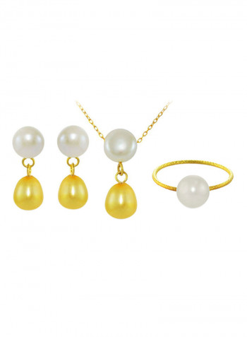 18 Karat Yellow Gold Pearl Drop Jewellery Set