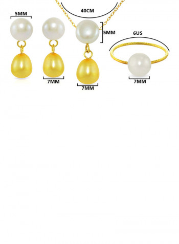 18 Karat Yellow Gold Pearl Drop Jewellery Set
