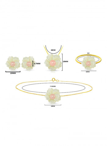 4-Piece18 Karat Solid Yellow Gold 19 mm Flower Shape Mother Of Pearl With 6-7 mm Pearl Jewellery