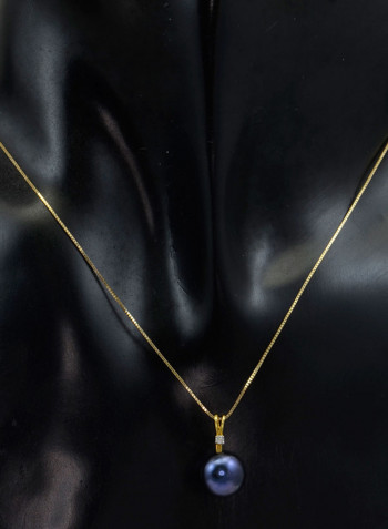18 Karat Gold 0.02 Carat Diamonds 9-10 mm Pearl Pendant Necklace