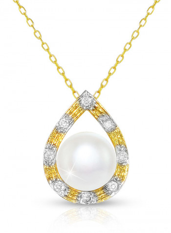 18 Karat Gold Diamonds  And Pearl Pendant Necklace