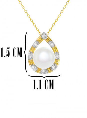 18 Karat Gold Diamonds  And Pearl Pendant Necklace