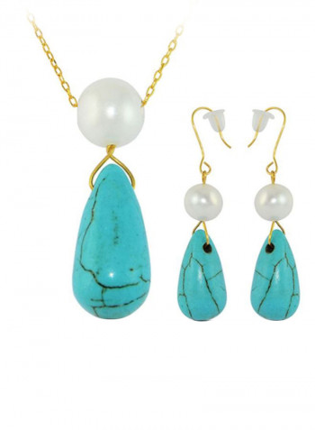 18 Karat Gold Pearl And Turquoise Jewelry Set