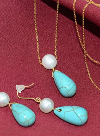 18 Karat Gold Pearl And Turquoise Jewelry Set