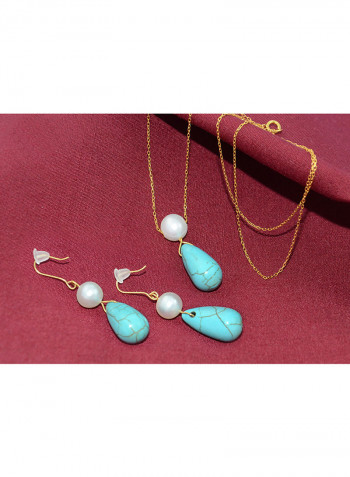 18 Karat Gold Pearl And Turquoise Jewelry Set