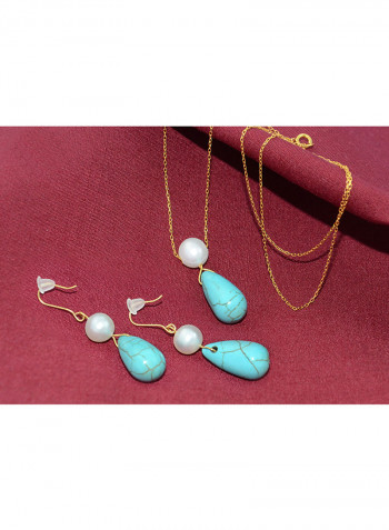 18 Karat Gold Pearl And Turquoise Jewelry Set