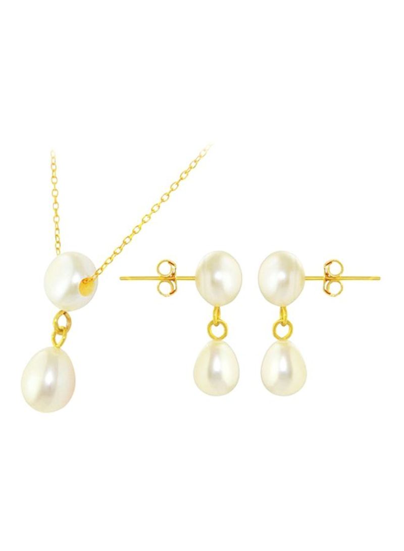 3-Piece 18 Karat Gold Pearl Jewellery Set