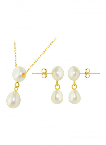 3-Piece 18 Karat Gold Pearl Jewellery Set