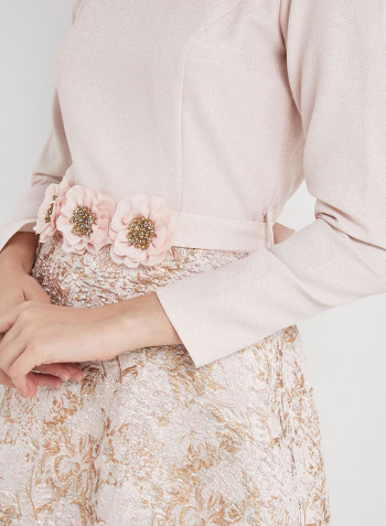 Jacquard Long Sleeve Bottom Dress Pink/Gold