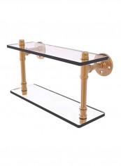 Pipeline Collection Double Glass Shelf Clear/Gold 16inch