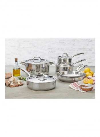 10-Piece Tri-Ply Stainless Steel Cookware Set Silver 10.3kg
