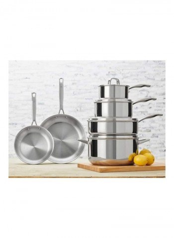 10-Piece Tri-Ply Stainless Steel Cookware Set Silver 10.3kg
