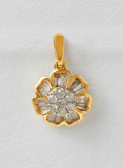 18 Karat Gold Bagguette Floral Pendant