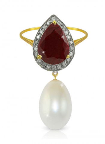 18 Karat Gold 0.12 ct Diamond Royal Indian Ruby And Pearl Ring