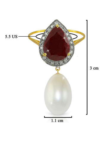 18 Karat Gold 0.12 ct Diamond Royal Indian Ruby And Pearl Ring