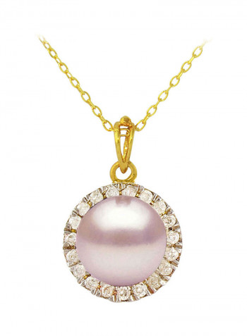 18 Karat Solid Gold 0.10 Carat Genuine Diamonds And 6-7 mm Pearl Pendant Necklace