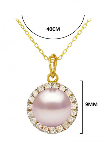18 Karat Solid Gold 0.10 Carat Genuine Diamonds And 6-7 mm Pearl Pendant Necklace