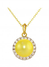 18 Karat Solid Gold 0.10 Carat Genuine Diamonds And 6-7 mm Pearl Pendant Necklace